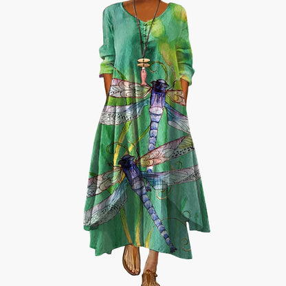 Ladies Classic Fit Dress with Pockets and Crew Neck