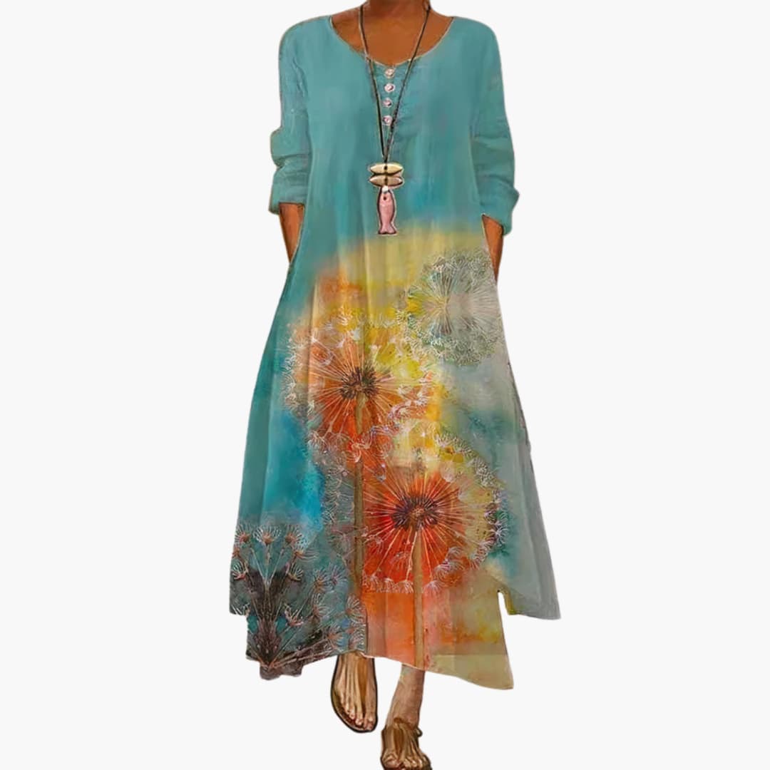 Ladies Classic Fit Dress with Pockets and Crew Neck