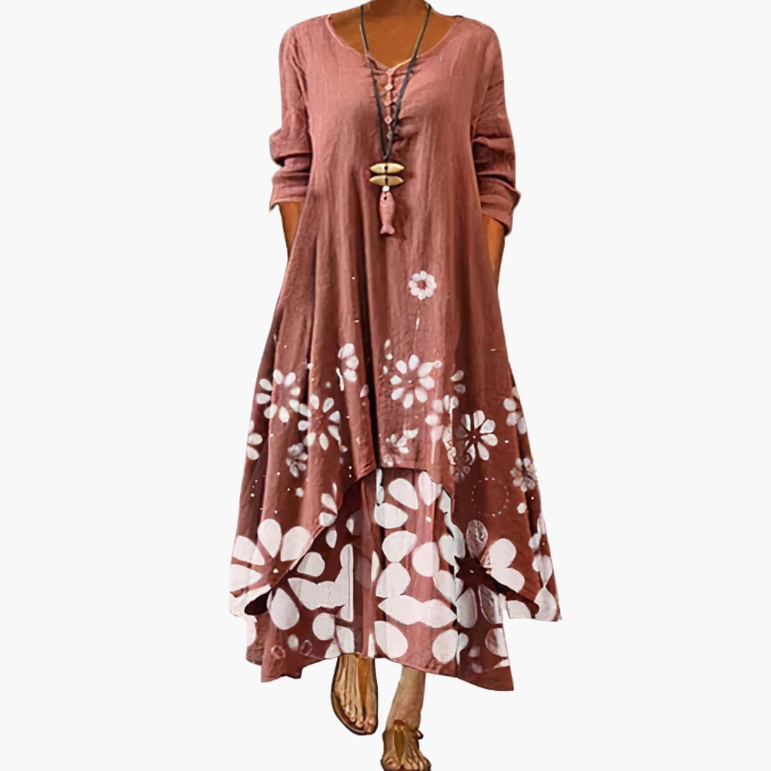 Ladies Classic Fit Dress with Pockets and Crew Neck