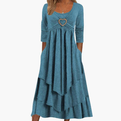 Ladies Floral Print Mid Length Tiered Dress