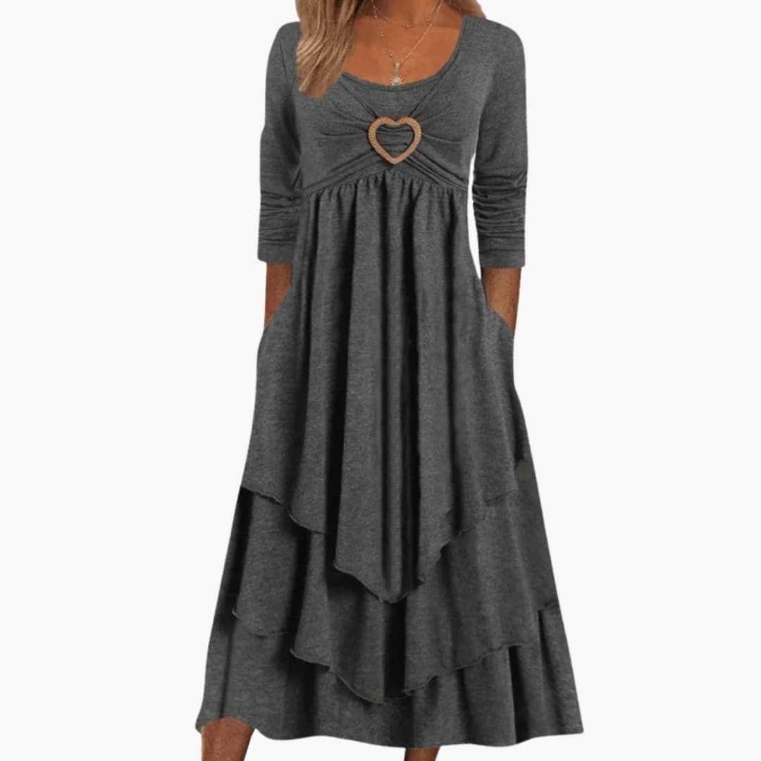 Ladies Floral Print Mid Length Tiered Dress - Olytrend