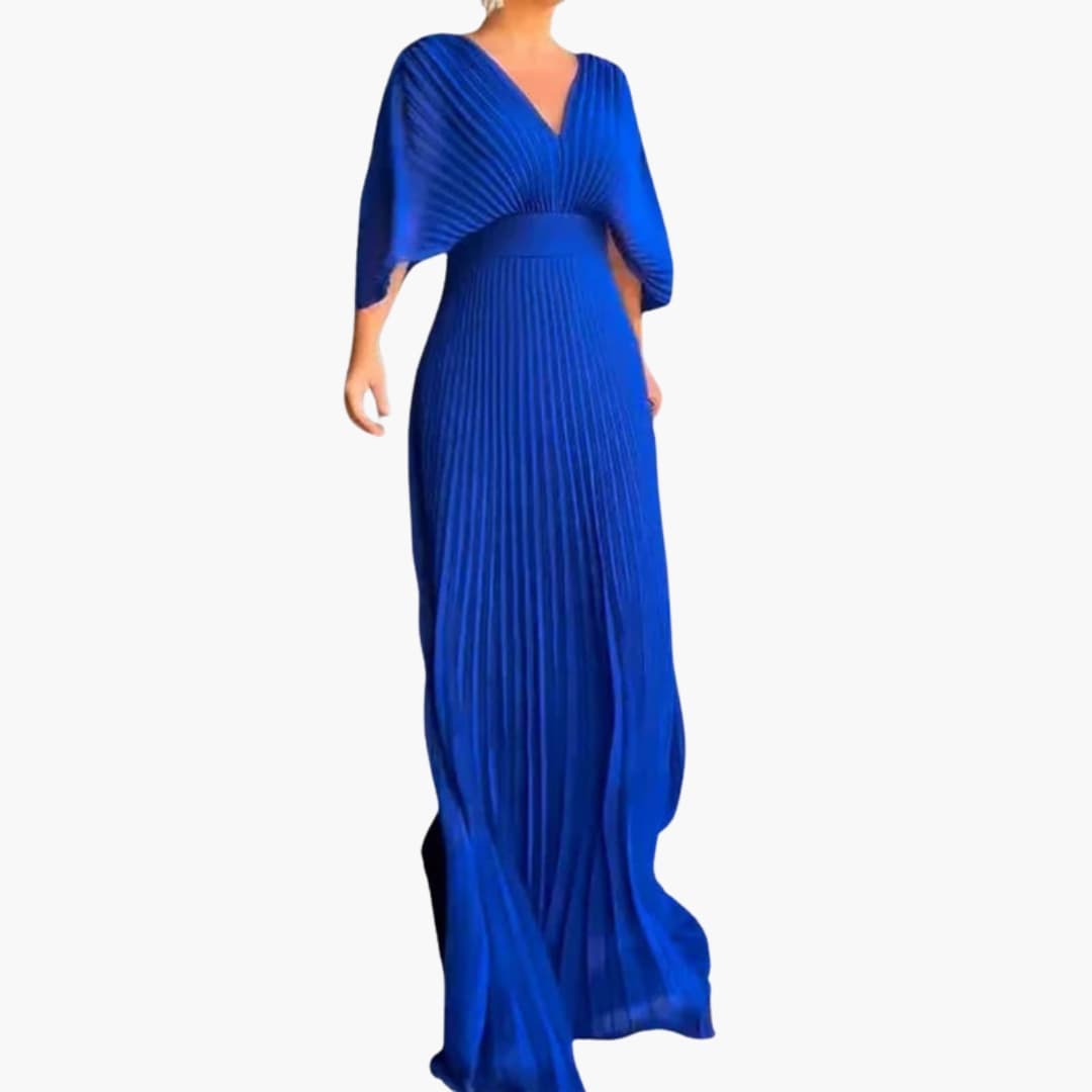 Ladies Elegant Floor Length Dress with Cinched Waist - Olytrend