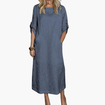 Ladies Comfortable Casual Midi Dress with Pockets