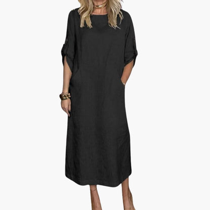Ladies Comfortable Casual Midi Dress with Pockets