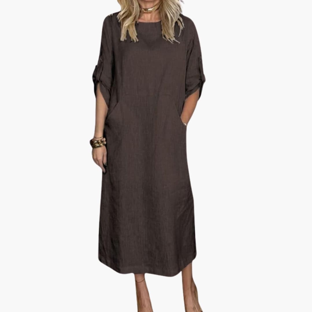 Ladies Comfortable Casual Midi Dress with Pockets