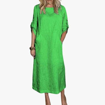 Ladies Comfortable Casual Midi Dress with Pockets
