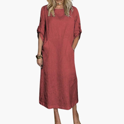 Ladies Comfortable Casual Midi Dress with Pockets
