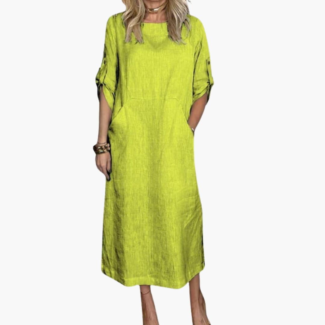 Ladies Comfortable Casual Midi Dress with Pockets