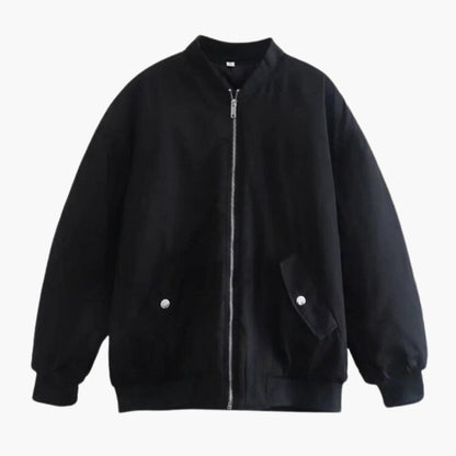 Ladies Casual Loose Fit Bomber Coat with Crew Neck