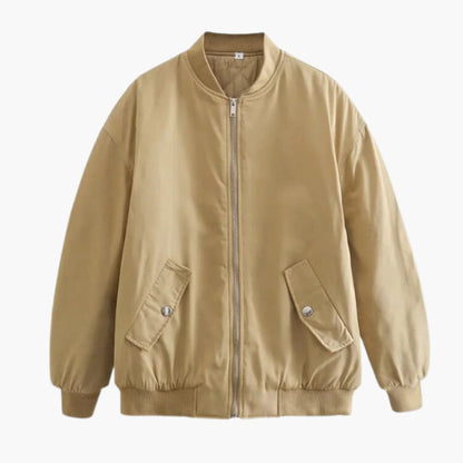Ladies Casual Loose Fit Bomber Coat with Crew Neck - Olytrend