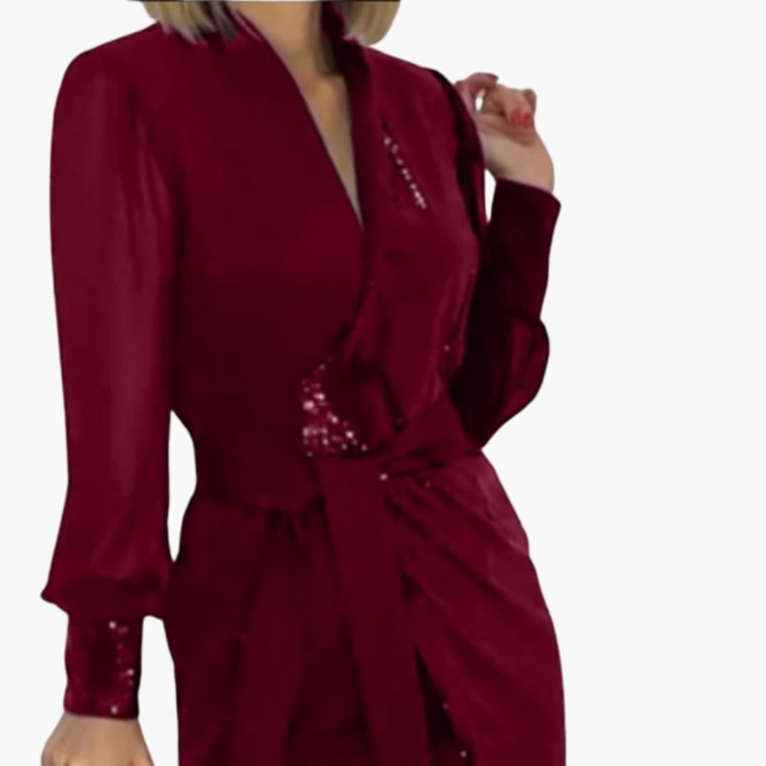 Sparkly Long Sleeve Party Dress with Fitted Waist