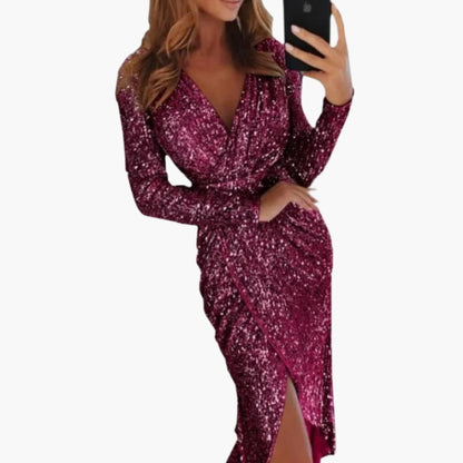 Sparkly Sleeved Midi Party Dress for Women