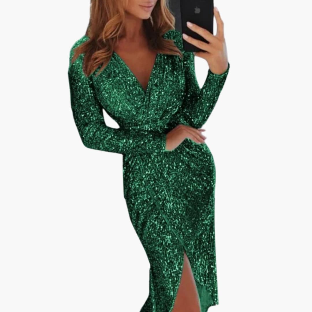 Sparkly Sleeved Midi Party Dress for Women