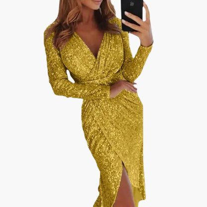 Sparkly Sleeved Midi Party Dress for Women