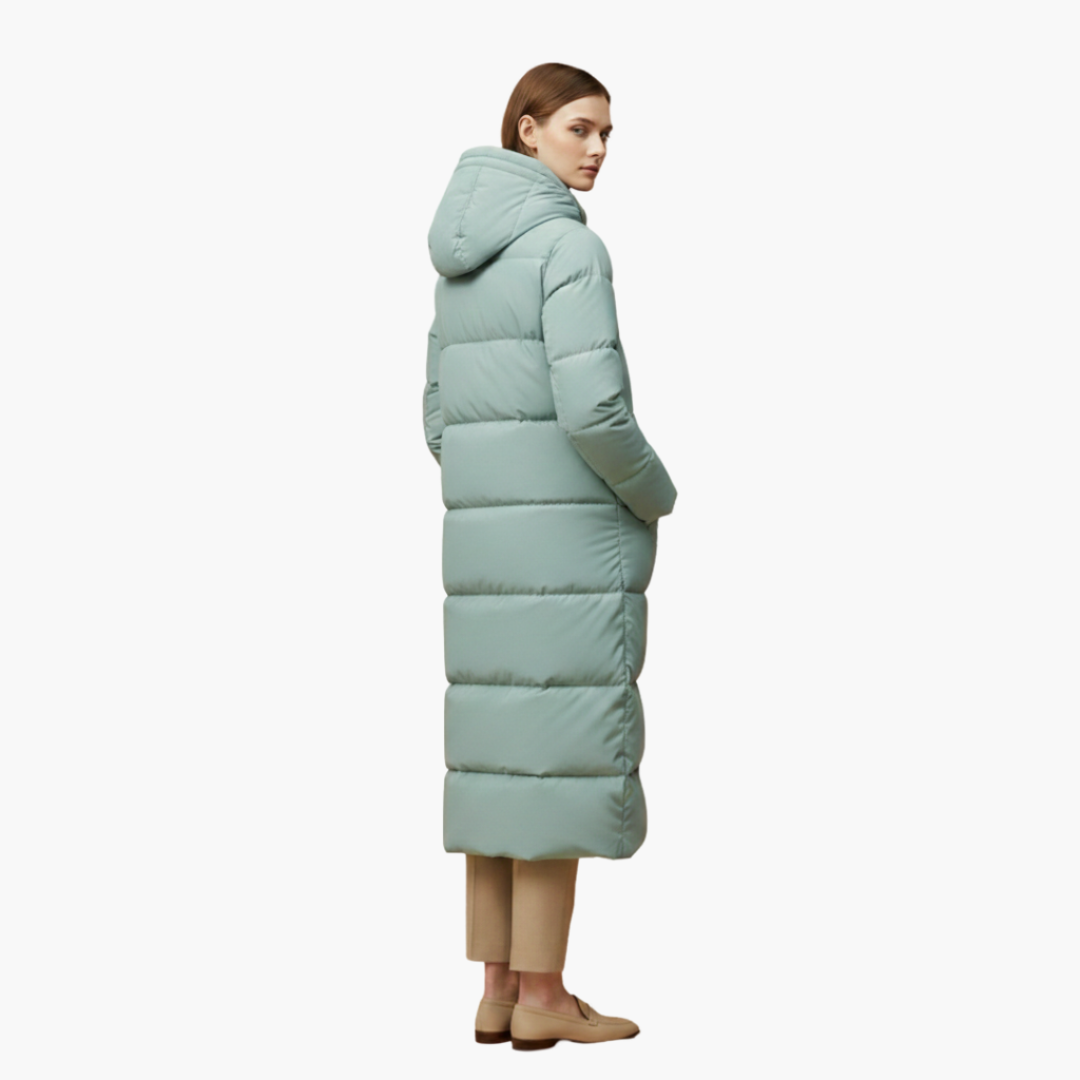 Warm Women's Parka Coat with Hood and Buttons