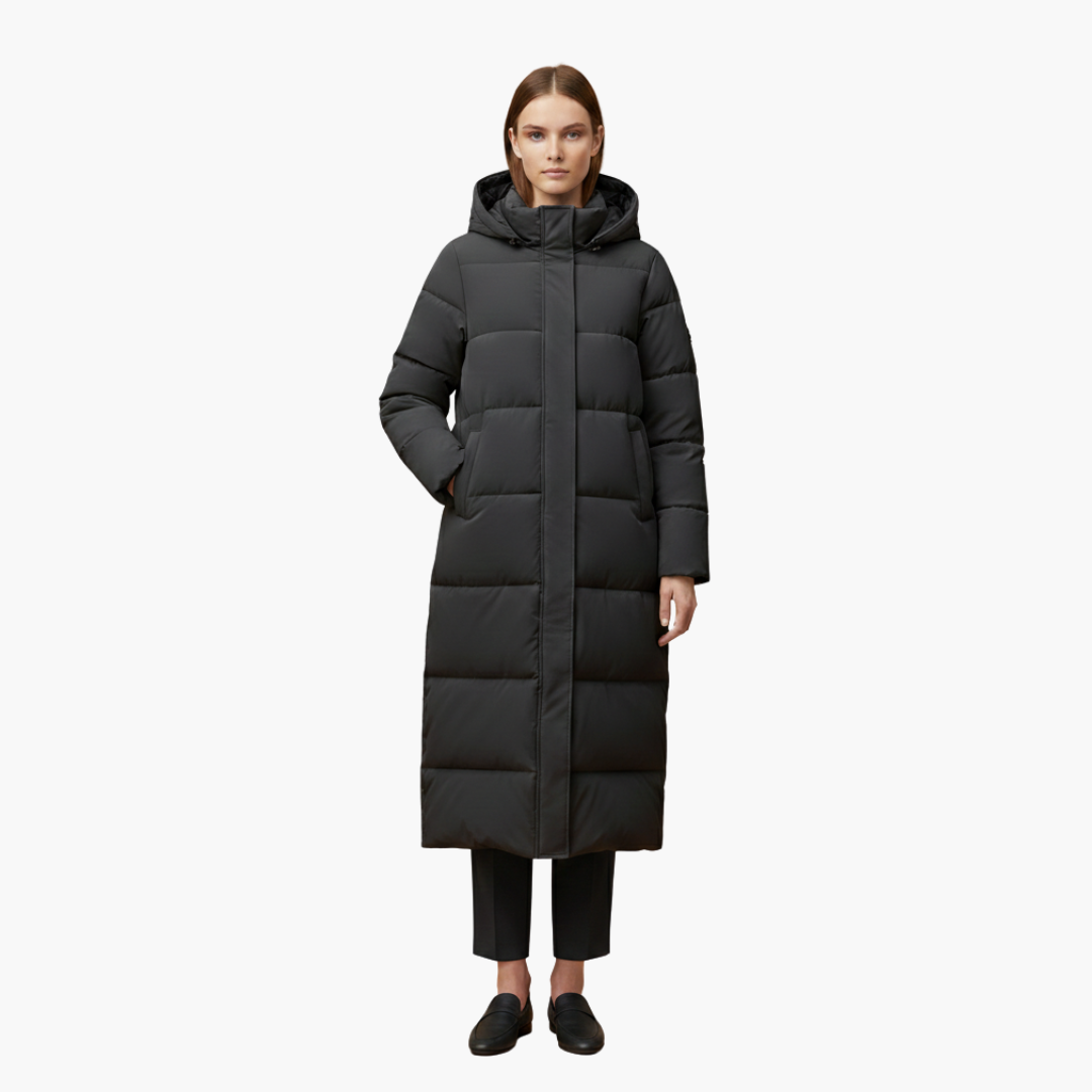 Warm Women's Parka Coat with Hood and Buttons