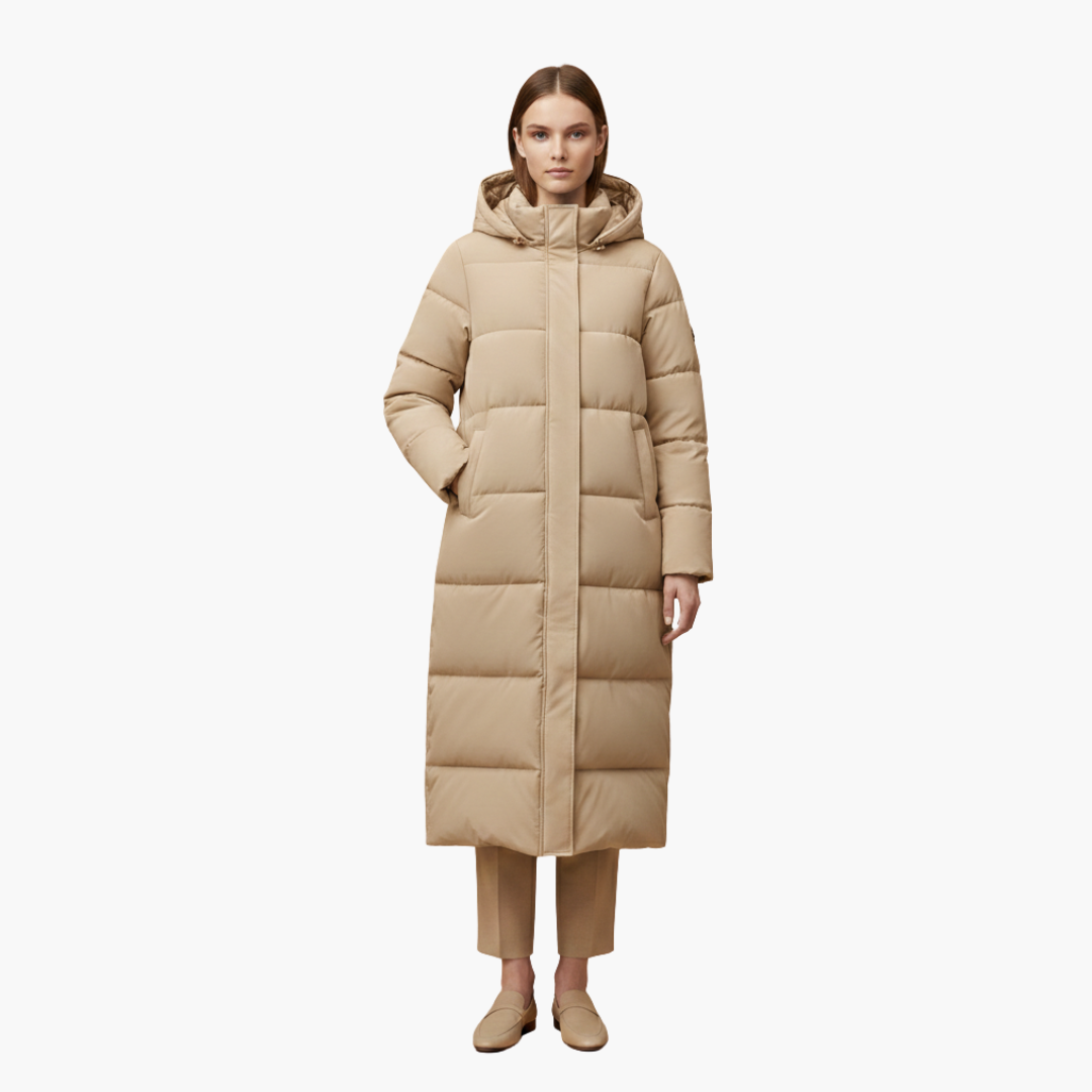 Warm Women's Parka Coat with Hood and Buttons