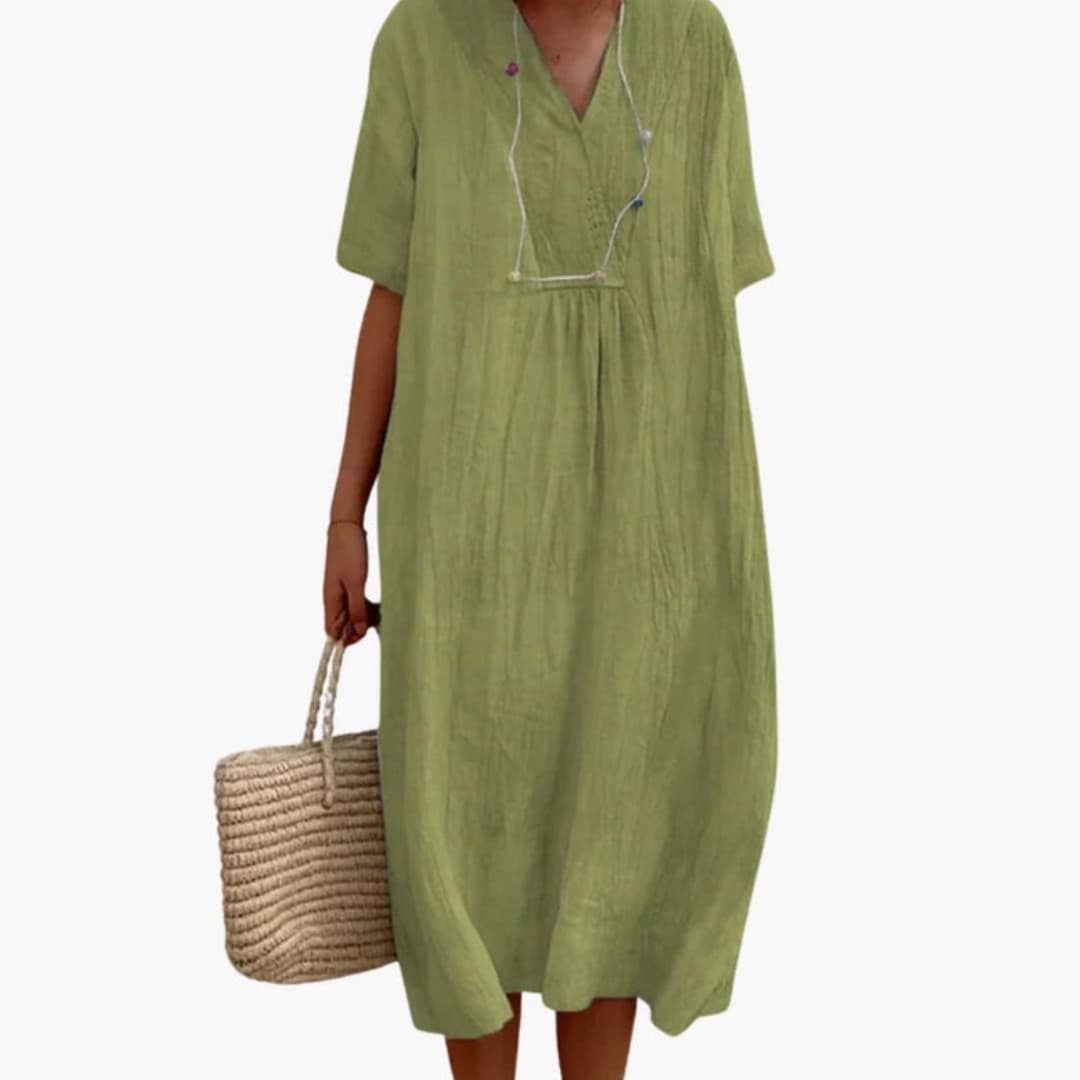 Relaxed Fit Casual V Neck Short Sleeve Dress