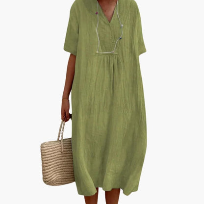 Relaxed Fit Casual V Neck Short Sleeve Dress