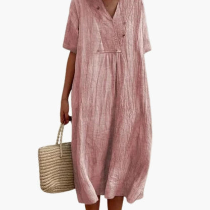 Relaxed Fit Casual V Neck Short Sleeve Dress