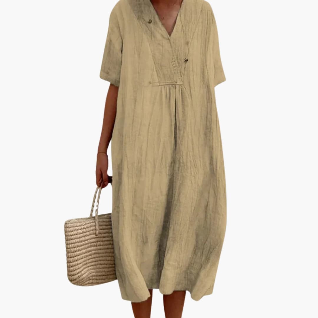 Relaxed Fit Casual V Neck Short Sleeve Dress