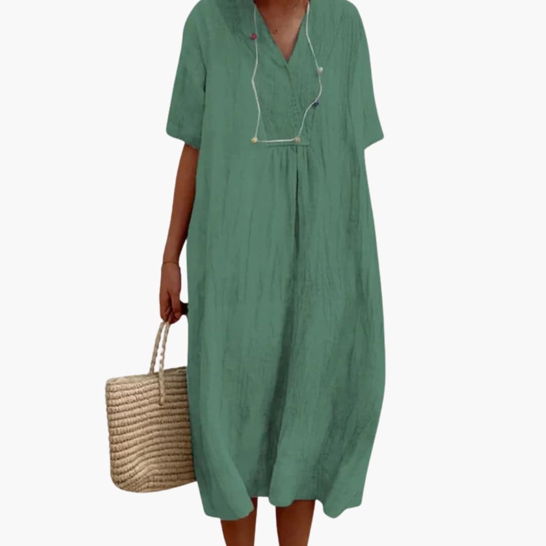 Relaxed Fit Casual V Neck Short Sleeve Dress