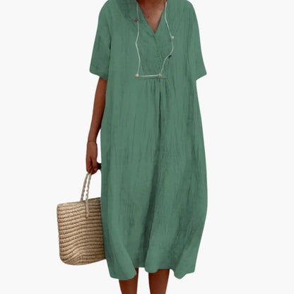Relaxed Fit Casual V Neck Short Sleeve Dress