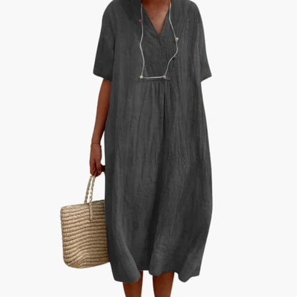 Relaxed Fit Casual V Neck Short Sleeve Dress