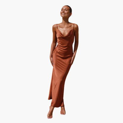 Women's Long Flowy Dress with Adjustable Thin Straps - Olytrend