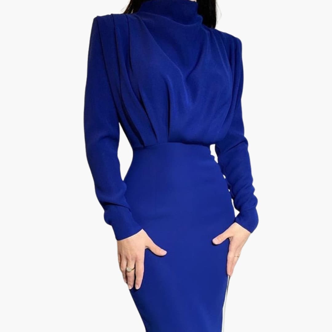 Ladies Elegant Floor Length Dress with Round Neckline