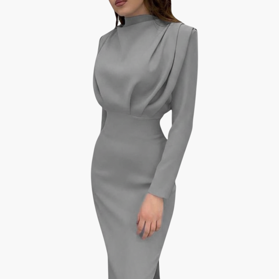 Ladies Elegant Floor Length Dress with Round Neckline