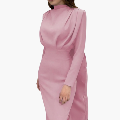 Ladies Elegant Floor Length Dress with Round Neckline - Olytrend