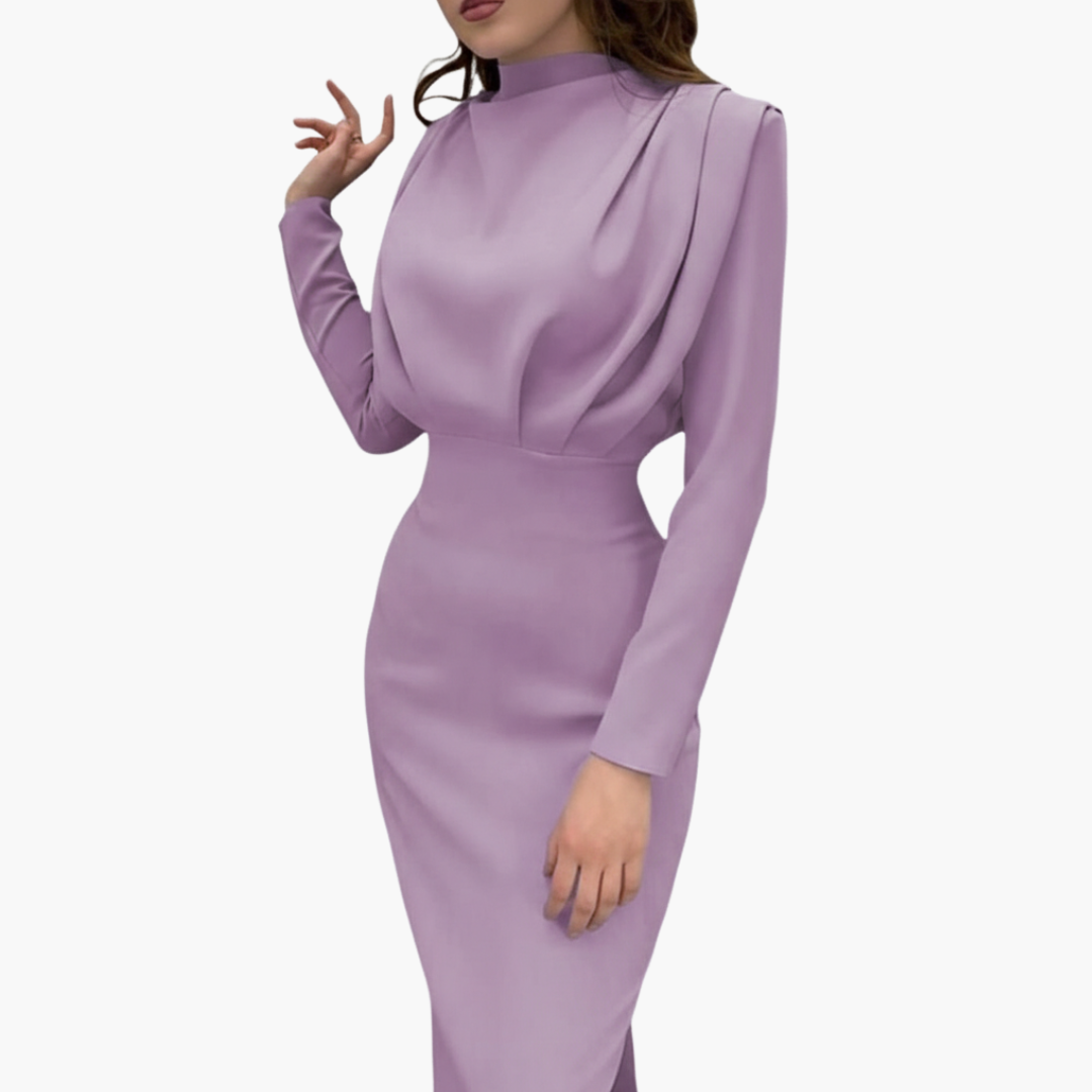 Ladies Elegant Floor Length Dress with Round Neckline