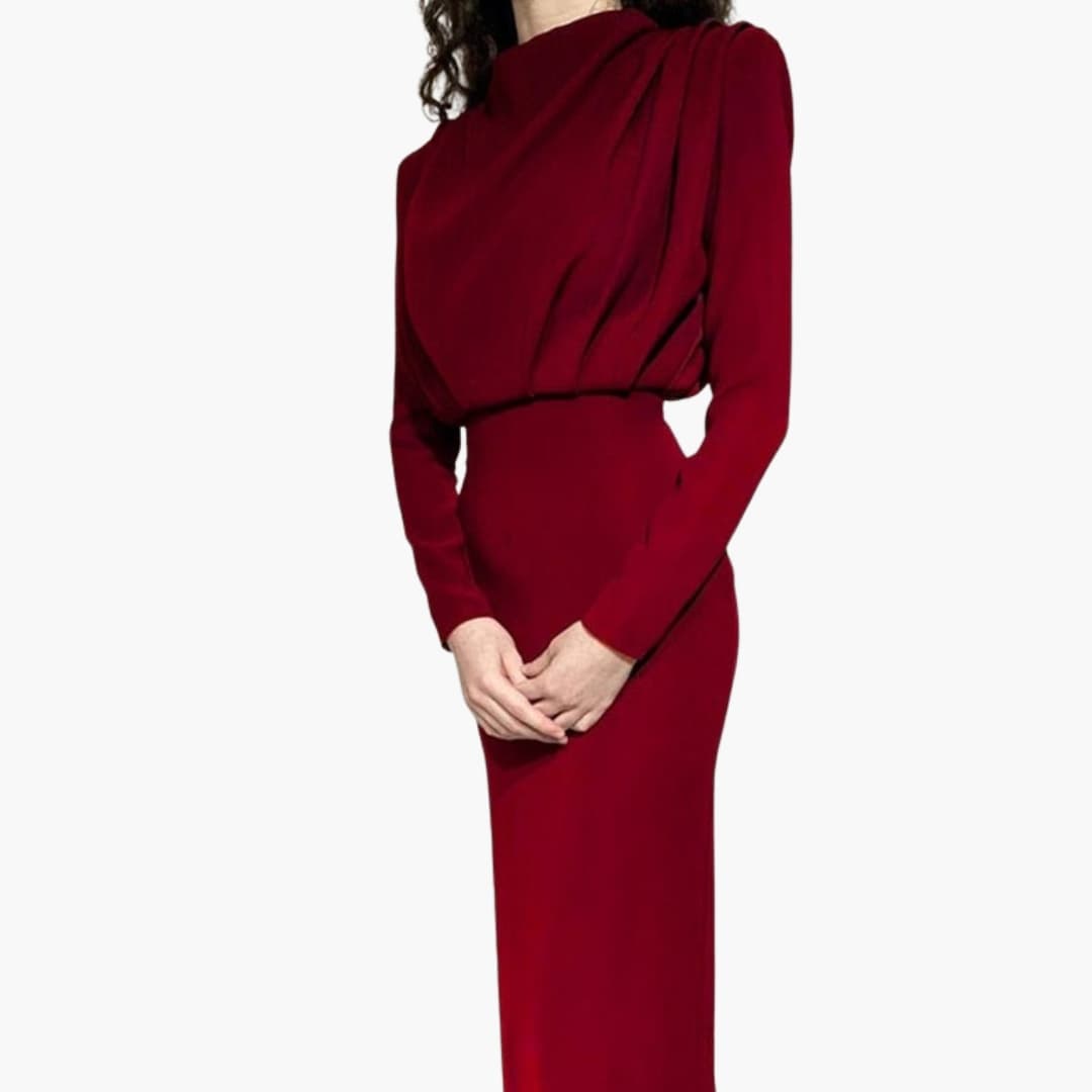 Ladies Elegant Floor Length Dress with Round Neckline