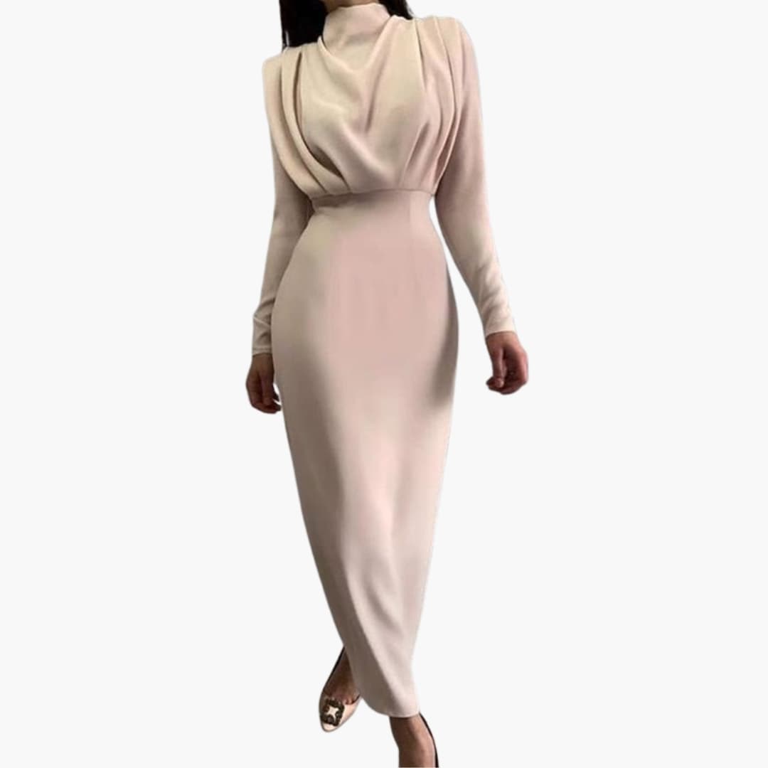 Ladies Elegant Floor Length Dress with Round Neckline