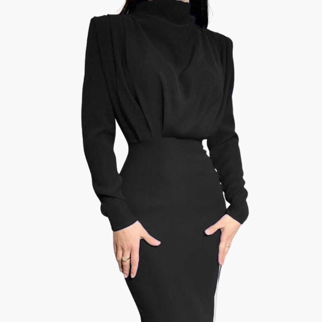 Ladies Elegant Floor Length Dress with Round Neckline