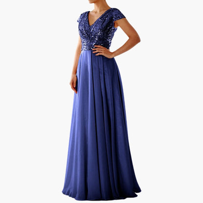 Long Sleeve V Neck Sequin Evening Dress