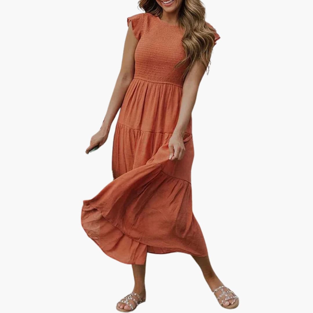 Ladies' Casual A-Line Dress with Flare Sleeves - Olytrend