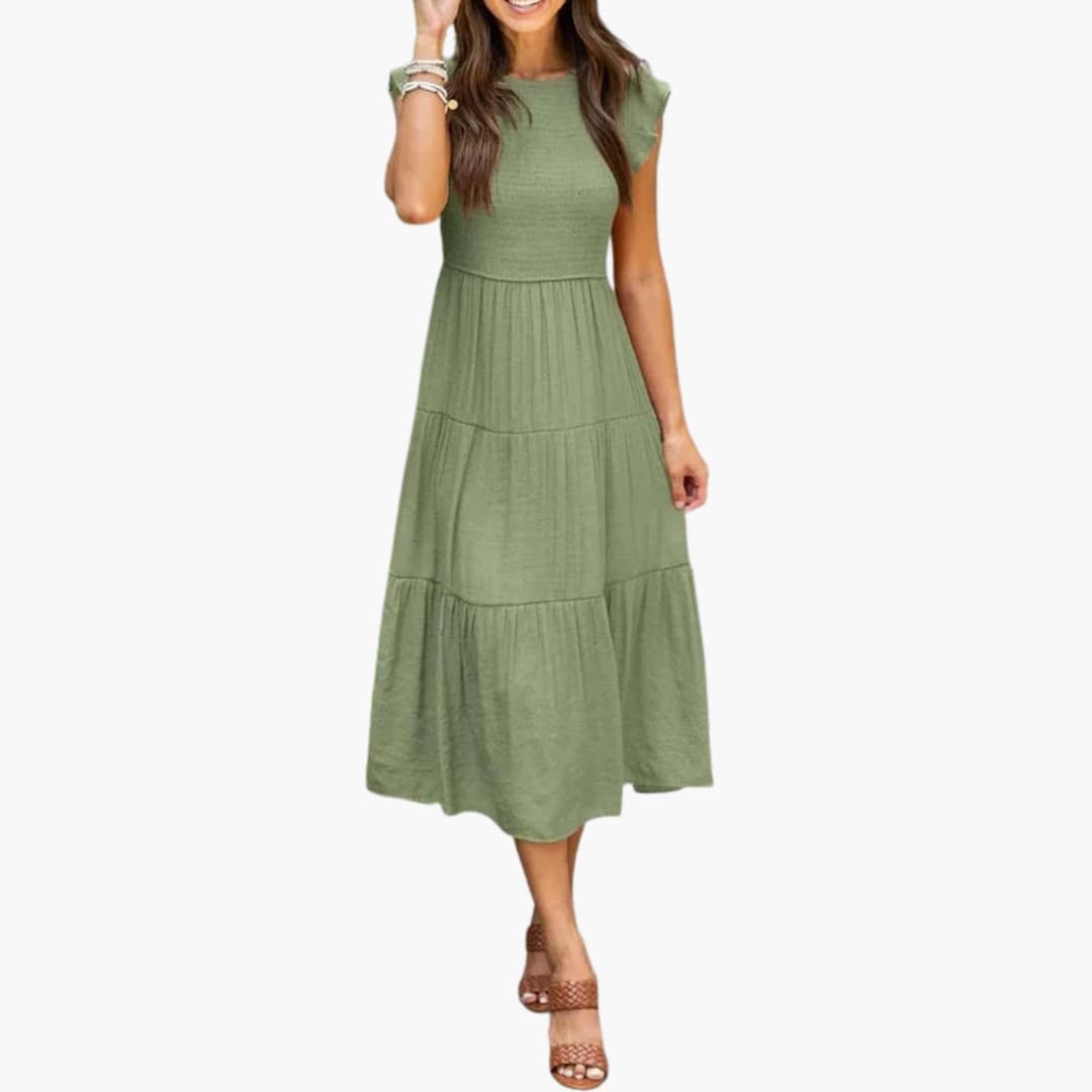 Ladies' Casual A-Line Dress with Flare Sleeves