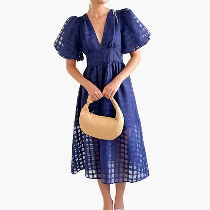 Classic Fit Ladies Midi Dress with Fitted Waist