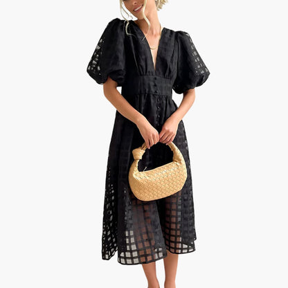 Classic Fit Ladies Midi Dress with Fitted Waist
