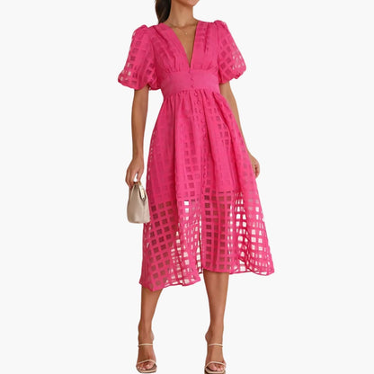 Classic Fit Ladies Midi Dress with Fitted Waist - Olytrend