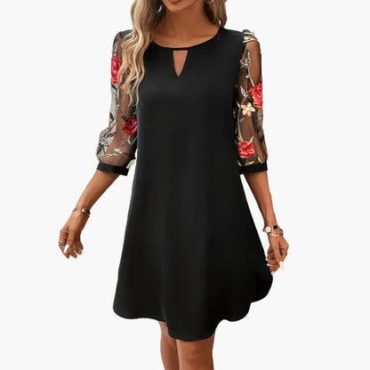 Ladies' Casual Floral Midi Dress with Long Sleeves - Olytrend