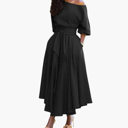 Casual Off Shoulder Midi Dress with Bell Sleeves