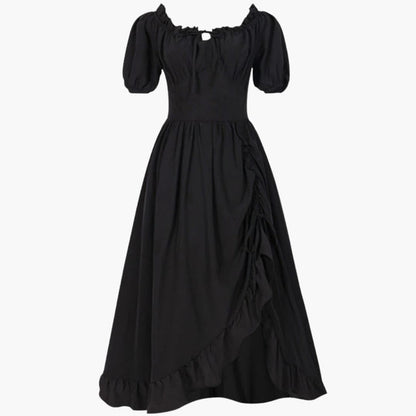 Ladies' Casual Fit Flare Dress with Puffy Sleeves
