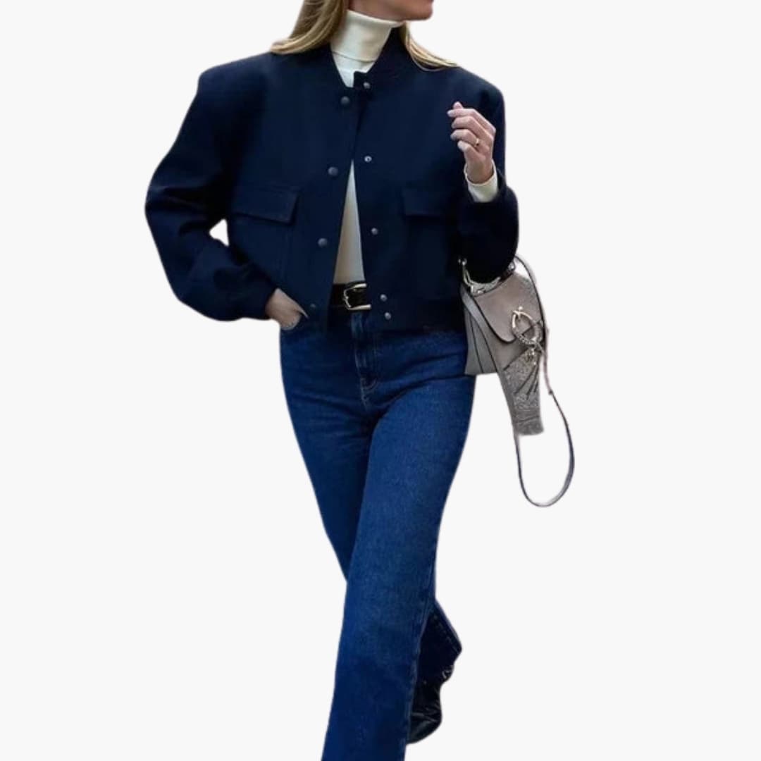 Women's Classic Bomber Jacket with Stretch Cuffs and Large Pockets