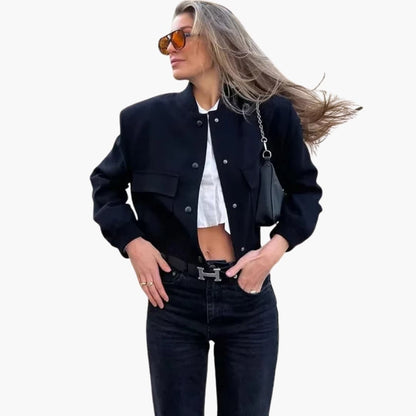 Women's Classic Bomber Jacket with Stretch Cuffs and Large Pockets