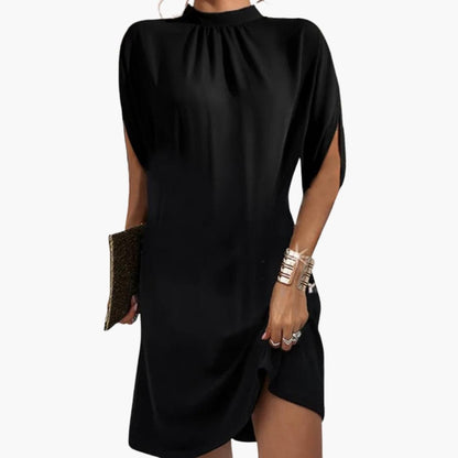 Short Sleeve Mini Dress for Women with Mock Neck - Olytrend
