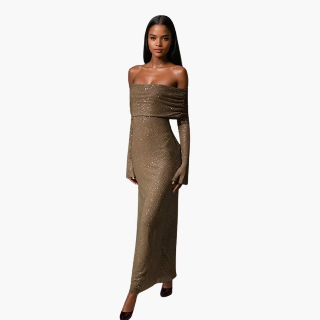 Sexy Glitter Off The Shoulder Maxi Dress