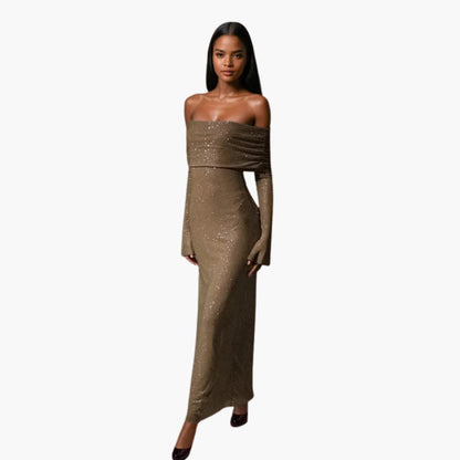 Sexy Glitter Off The Shoulder Maxi Dress